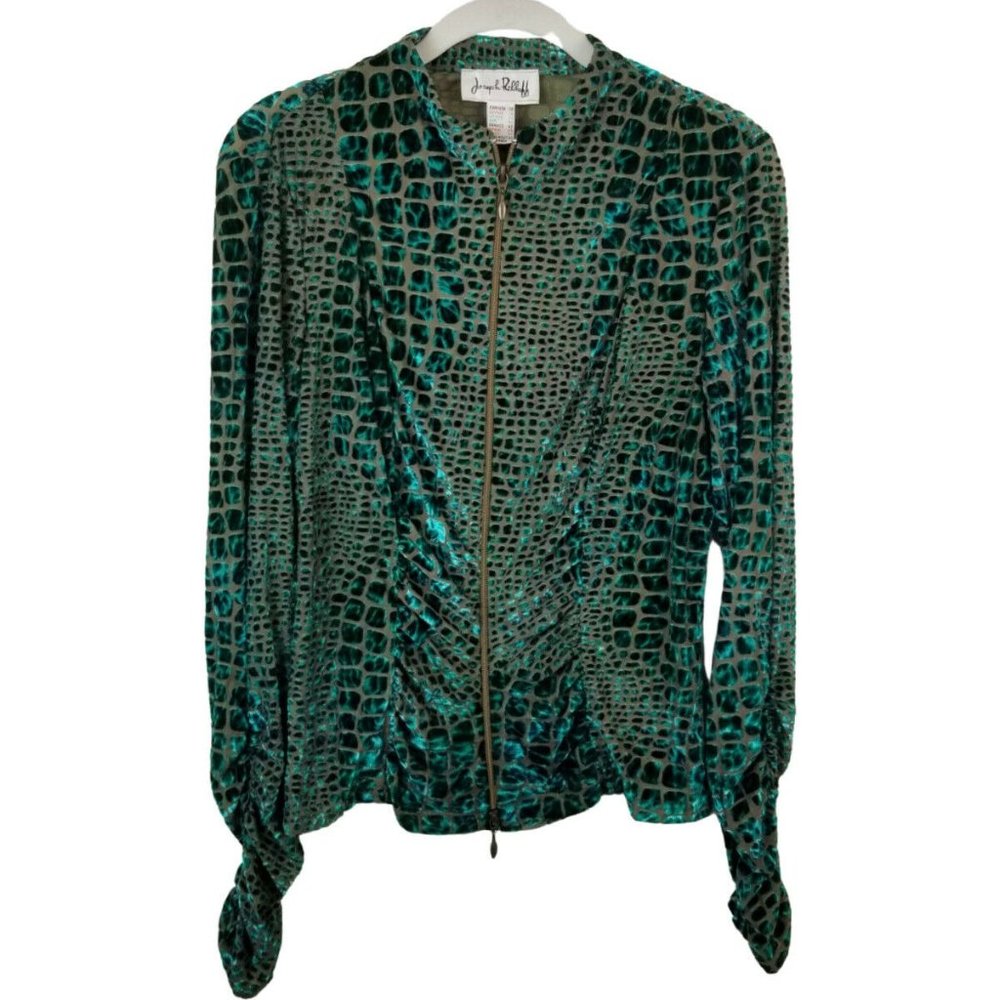 Joseph Ribkoff Zip Flocked Velvet Jacket Sz 12